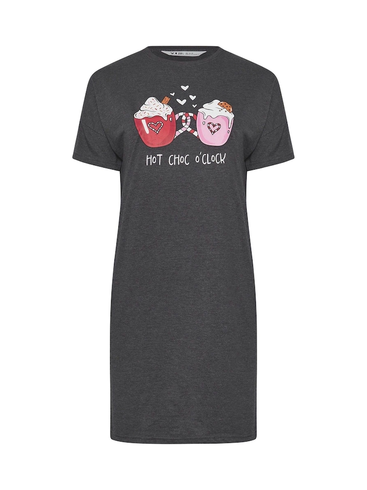 Yours Curve Grey Hot Choc O'Clock Sleep T-Shirt - Image 5 of 5
