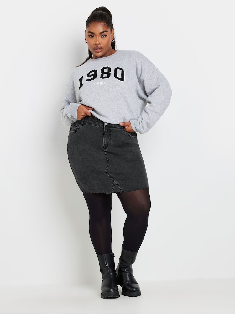 Yours Curve Black Denim Mini Skirt - Image 2 of 5