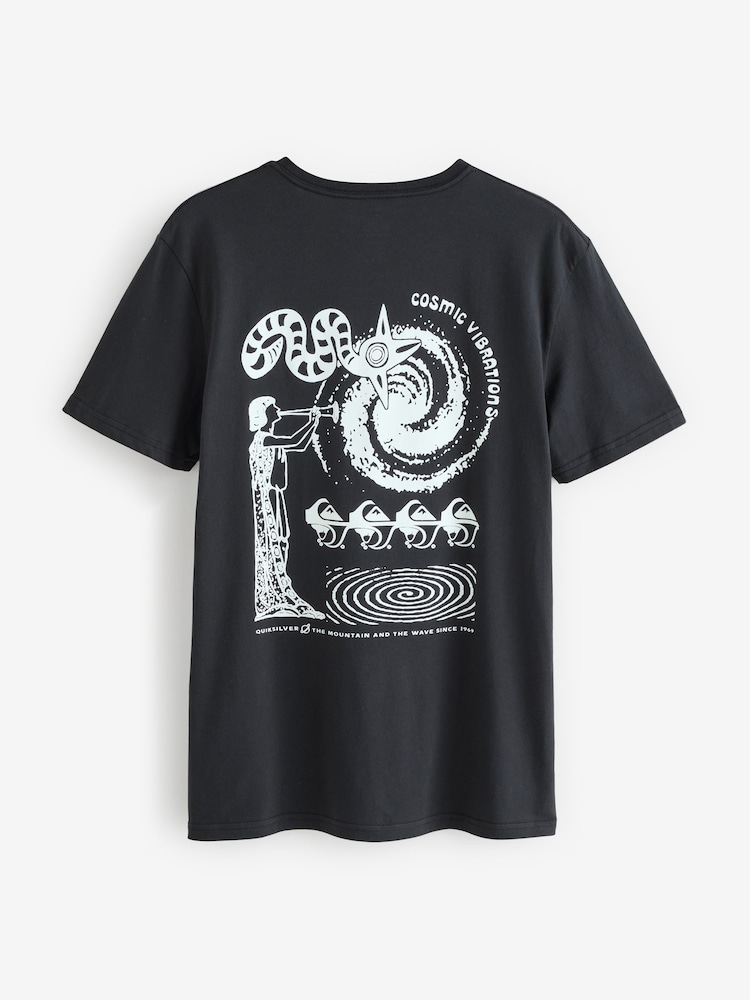 Quiksilver Black Cosmic Vibrations Short Sleeve 100% Cotton Graphic Backprint Logo T-Shirt - Image 9 of 9