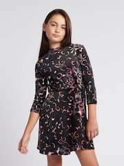 Juicy Couture Black Girls Leopard Print Velour Dress - Image 1 of 8