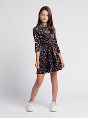 Juicy Couture Black Girls Leopard Print Velour Dress - Image 4 of 8