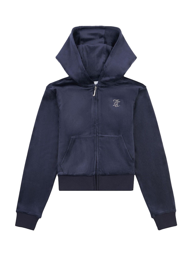Juicy Couture Blue Mini Diamante Zip Hoodie - Image 1 of 3 Juicy Couture Blue Mini Diamante Zip Hoodie - Image 1 of 3