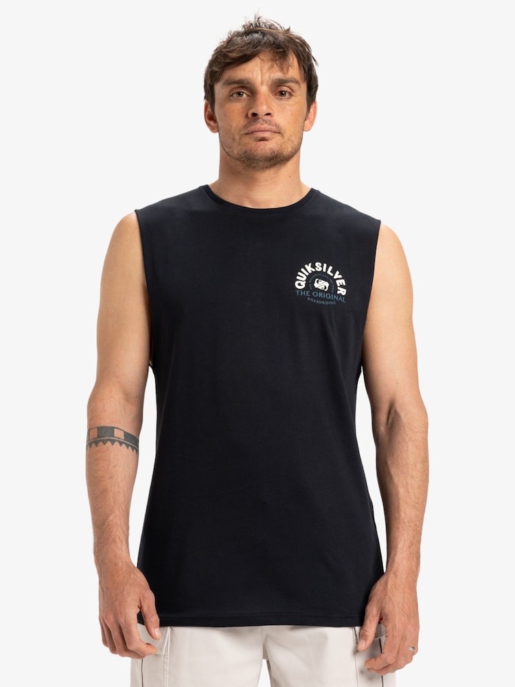 Quiksilver Black Summer Road Logo Muscle 100% Cotton Vest - Image 1 of 7
