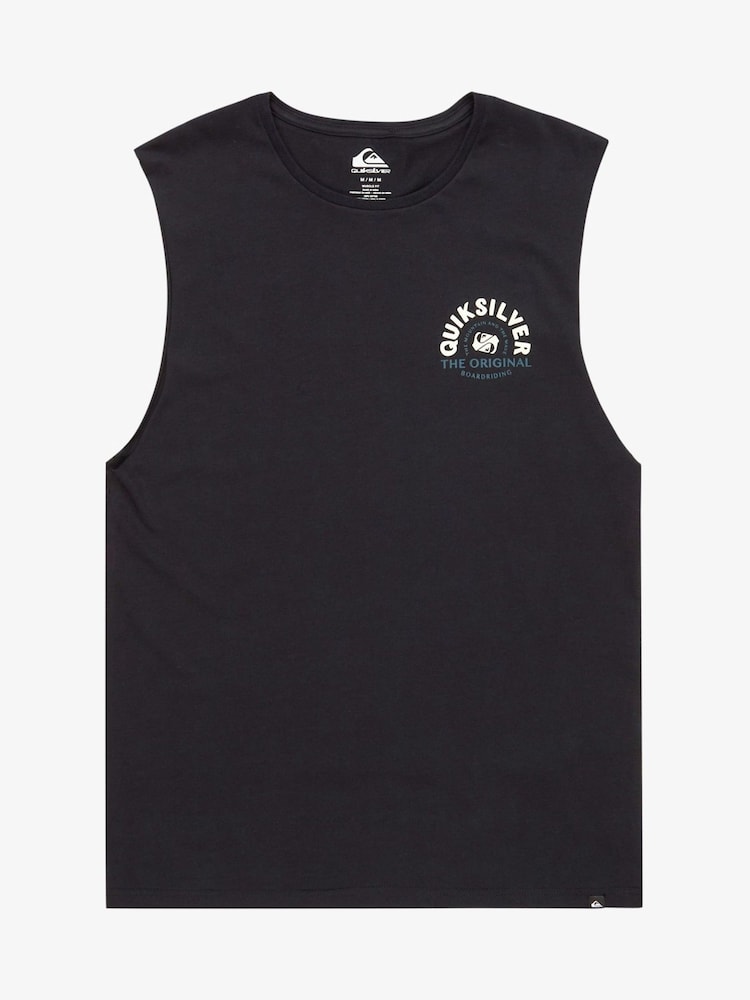 Quiksilver Black Summer Road Logo Muscle 100% Cotton Vest - Image 6 of 7