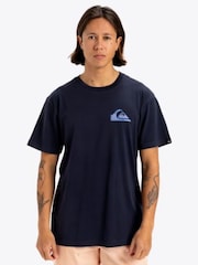 Quiksilver Blue Window Pane Short Sleeve 100% Cotton Graphic Logo T-Shirt - Image 1 of 2