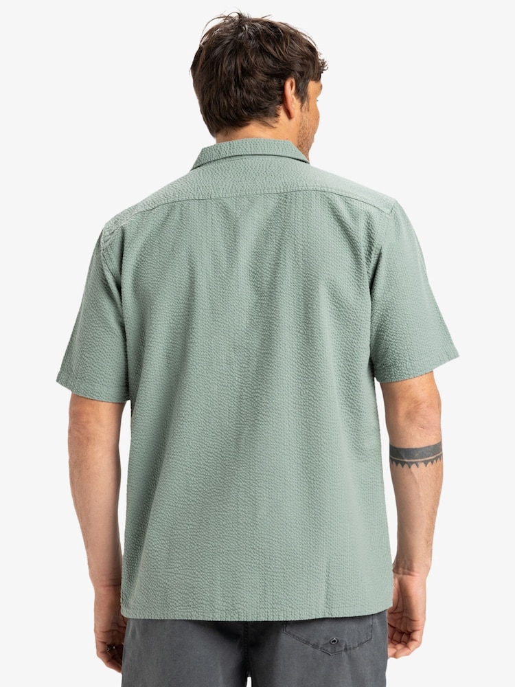 Quiksilver Green Heartbeat Short Sleeve Pocket 100% Cotton Shirt - Image 2 of 7