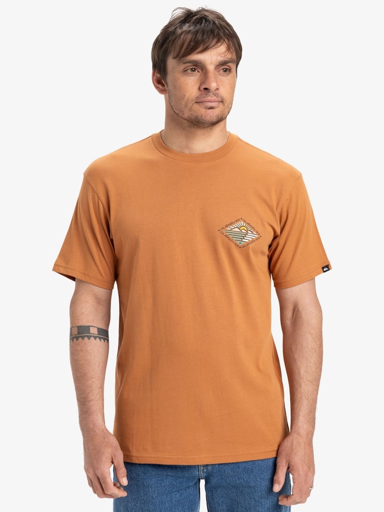 Quiksilver Orange Evo Future Islands Short Sleeve 100% Cotton Graphic Backprint Logo T-Shirt - Image 1 of 7