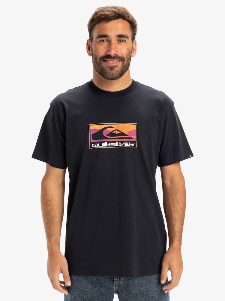 Quiksilver Black Short Sleeve Gradient Graphic Box Logo 100% Cotton T-Shirt - Image 1 of 7