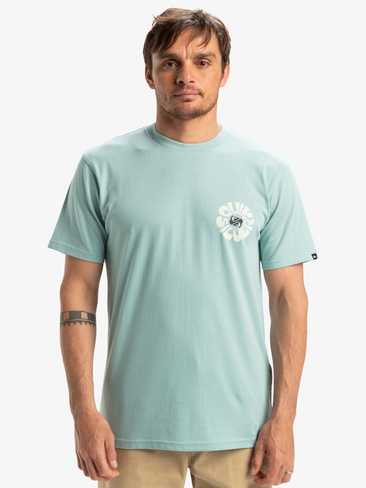 Blau - Quiksilver Evo Roads End Kurzarm-T-Shirt aus 100 % Baumwolle mit Rücken-Print-Logo - Bild 1 von 6