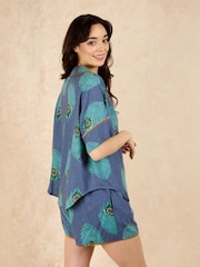 Their Nibs Navy Peacock Linen Blend Short Pyjama Set - Image 2 of 4