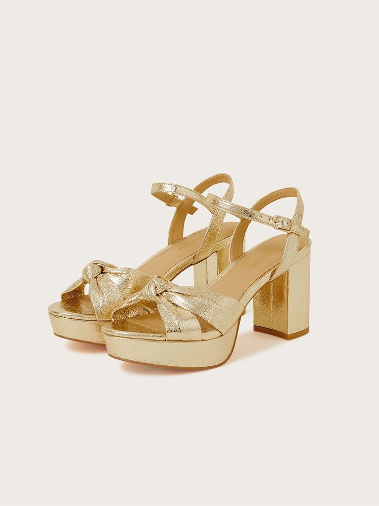 Monsoon Gold Metallic Twist Knot Sandals - Image 2 of 3