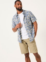 FatFace Blue Short Sleeve Leaves Print 100% Cotton Shirt - Image 1 of 1