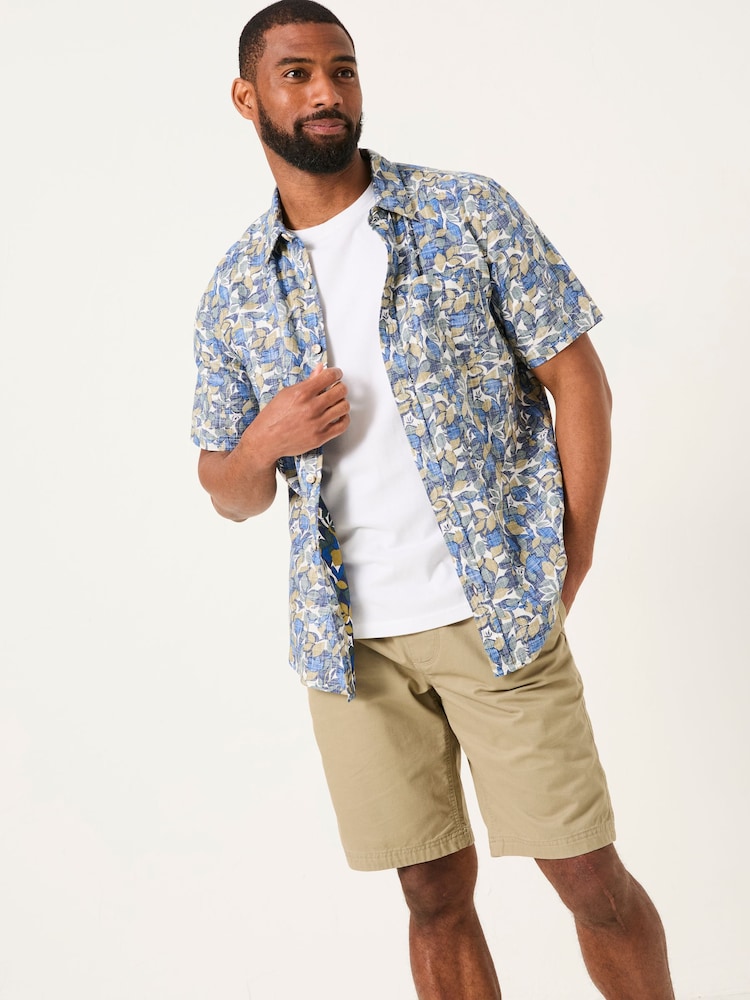 FatFace Blue Short Sleeve Leaves Print 100% Cotton Shirt - Image 1 of 1