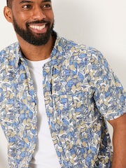 FatFace Blue Short Sleeve Leaves Print 100% Cotton Shirt - Image 4 of 5