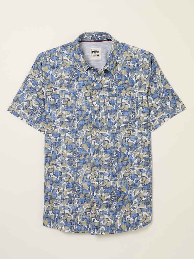 FatFace Blue Short Sleeve Leaves Print 100% Cotton Shirt - Image 5 of 5