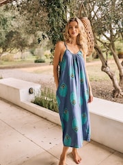 Their Nibs Navy Peacock Double Strap Linen Blend Maxi Nightie - Image 1 of 4
