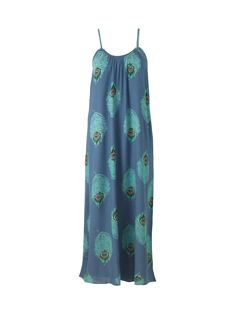 Their Nibs Navy Peacock Double Strap Linen Blend Maxi Nightie - Image 4 of 4