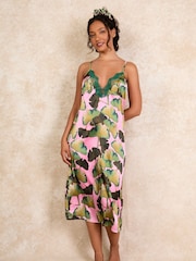 Their Nibs Pink Thirties Palms Midi Lace Satin Nightie - Image 1 of 3