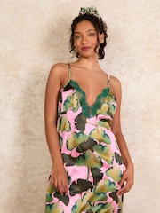 Their Nibs Pink Thirties Palms Midi Lace Satin Nightie - Image 2 of 3