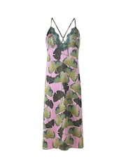 Their Nibs Pink Thirties Palms Midi Lace Satin Nightie - Image 3 of 3