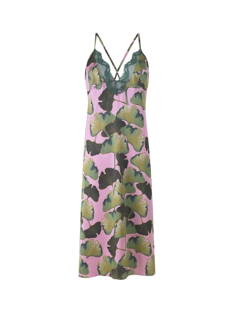 Their Nibs Pink Thirties Palms Midi Lace Satin Nightie - Image 3 of 3