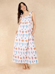 Their Nibs White Beachcomber Square Neck Frill Cotton Nightie - Image 2 of 4