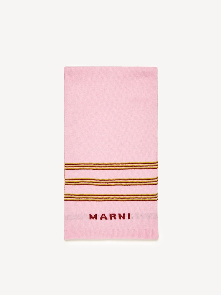 Marni Pink Stripe Logo Knitted Winter Scarf - Image 1 of 4