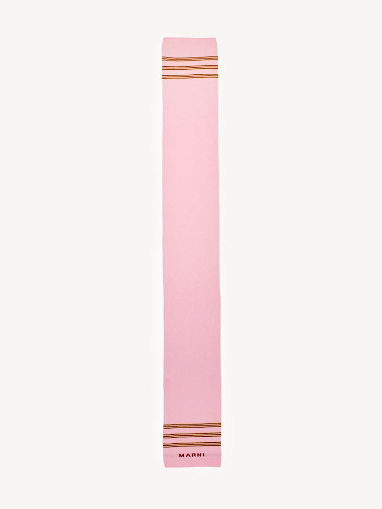 Marni Pink Stripe Logo Knitted Winter Scarf - Image 2 of 4