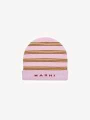 Marni Pink Stripe Logo Knitted Hat - Image 1 of 4