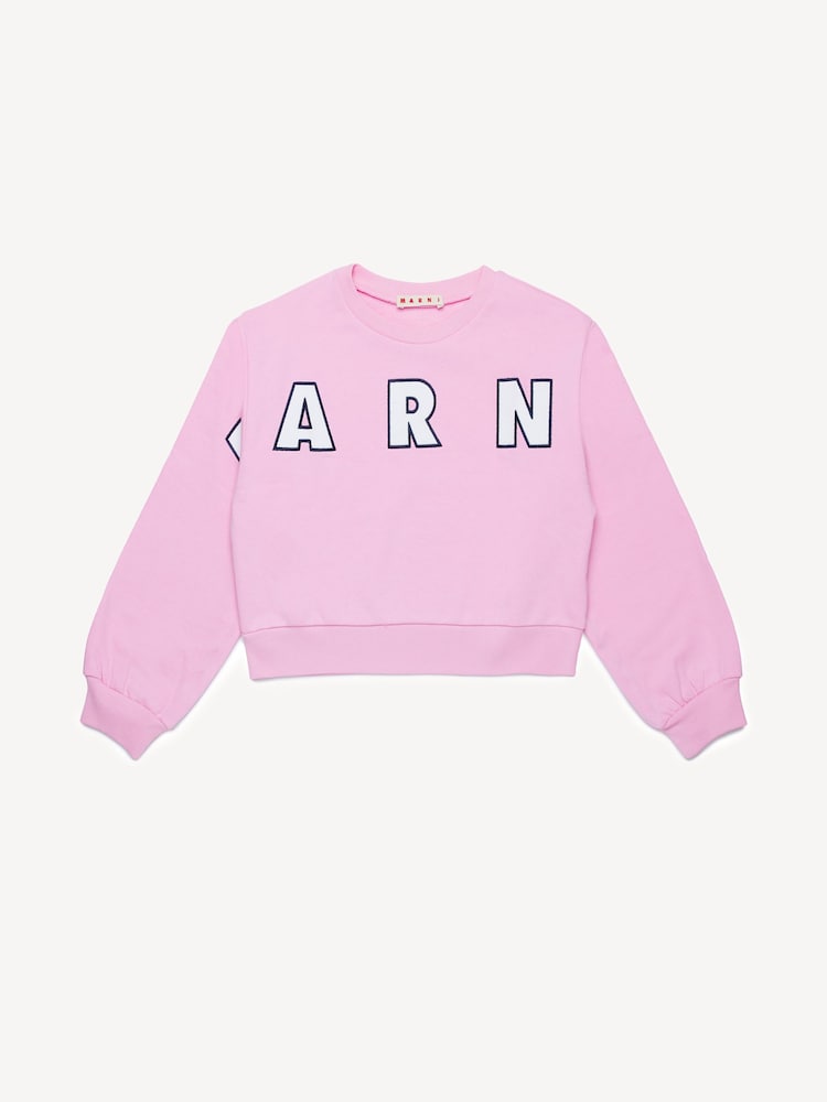 Marni Pink Logo Cropped Crew Neck Sweatshirt - Image 1 of 5