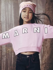 Marni Pink Logo Cropped Crew Neck Sweatshirt - Image 2 of 5