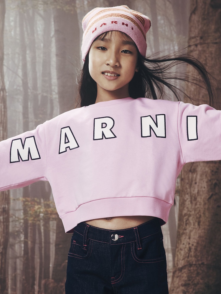 Marni Pink Logo Cropped Crew Neck Sweatshirt - Image 2 of 5