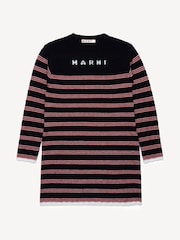 Marni Stripe Long Sleeve Logo Black Dress - Image 1 of 5