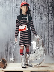Marni Stripe Long Sleeve Logo Black Dress - Image 3 of 5