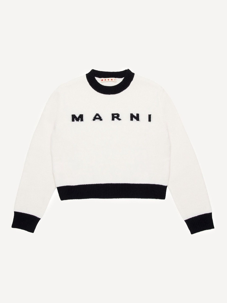 Marni Cream Logo Crew Neck Knitted Jumper - Image 1 of 4 Marni Cream Logo Crew Neck Knitted Jumper - Image 1 of 4