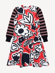 Marni Red Abstract Floral Print Long Sleeve Dress - Image 1 of 5