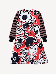 Marni Red Abstract Floral Print Long Sleeve Dress - Image 2 of 5