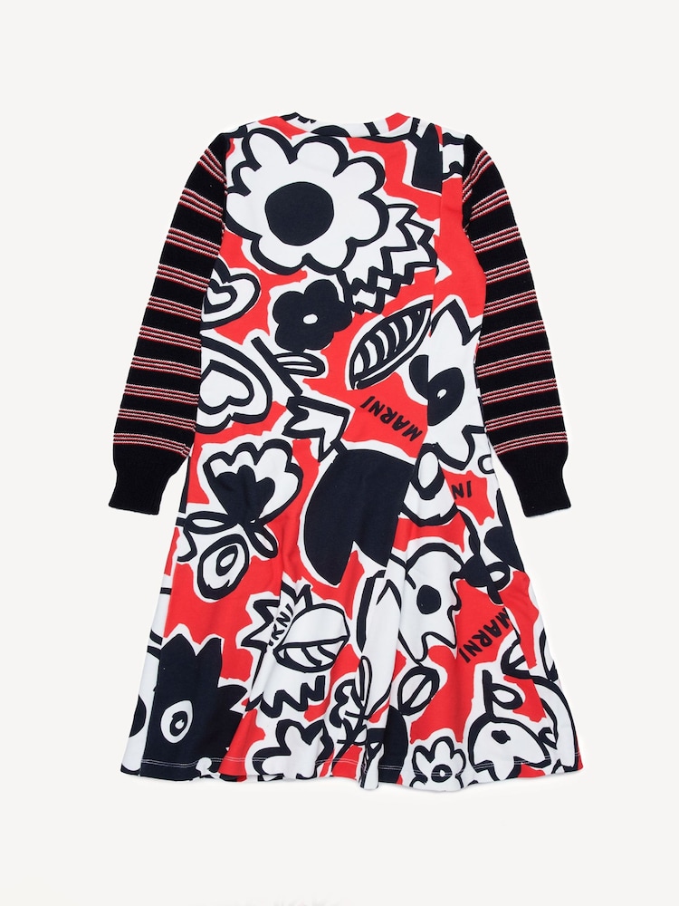 Marni Red Abstract Floral Print Long Sleeve Dress - Image 2 of 5