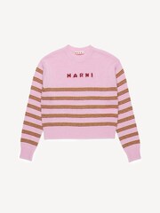 Marni Pink Stripe Long Sleeve Logo Knitted Jumper - Image 1 of 5