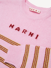 Marni Pink Stripe Long Sleeve Logo Knitted Jumper - Image 4 of 5