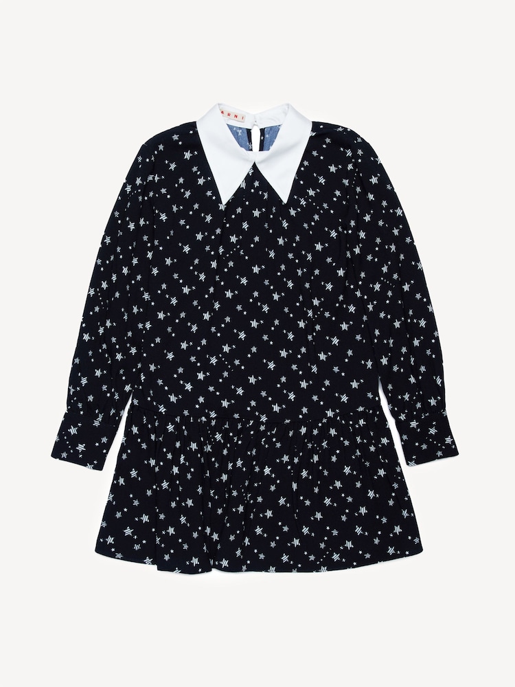 Marni Star Print Collar Detail Long Sleeve Black Dress - Image 1 of 4 Marni Star Print Collar Detail Long Sleeve Black Dress - Image 1 of 4