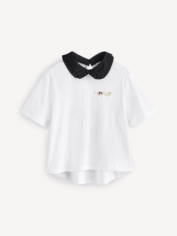 Marni Cropped Short Sleeve White T-Shirt With Collar Detail - Image 1 of 4
