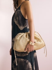 Gold Raffia Oversized Ruched Clutch Bag - Image 1 of 9