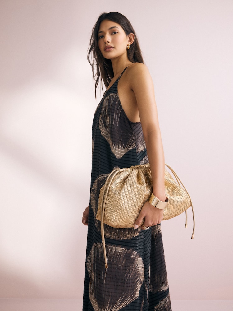 Gold Raffia - Oversized Ruched Clutch Bag - Bild 2 von 9 Gold Raffia - Oversized Ruched Clutch Bag - Bild 2 von 9