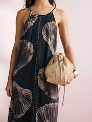 Gold Raffia Oversized Ruched Clutch Bag - Image 3 of 9