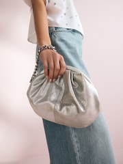 Silver Leather Snap Clutch Bag - Image 4 of 10