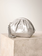 Silver Leather Snap Clutch Bag - Image 6 of 10