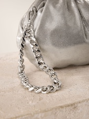 Silver Leather Snap Clutch Bag - Image 8 of 10