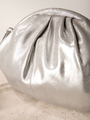 Silver Leather Snap Clutch Bag - Image 9 of 10