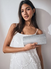 Plateado - Bolso clutch barrel brillante - Imagen 1 de 8
